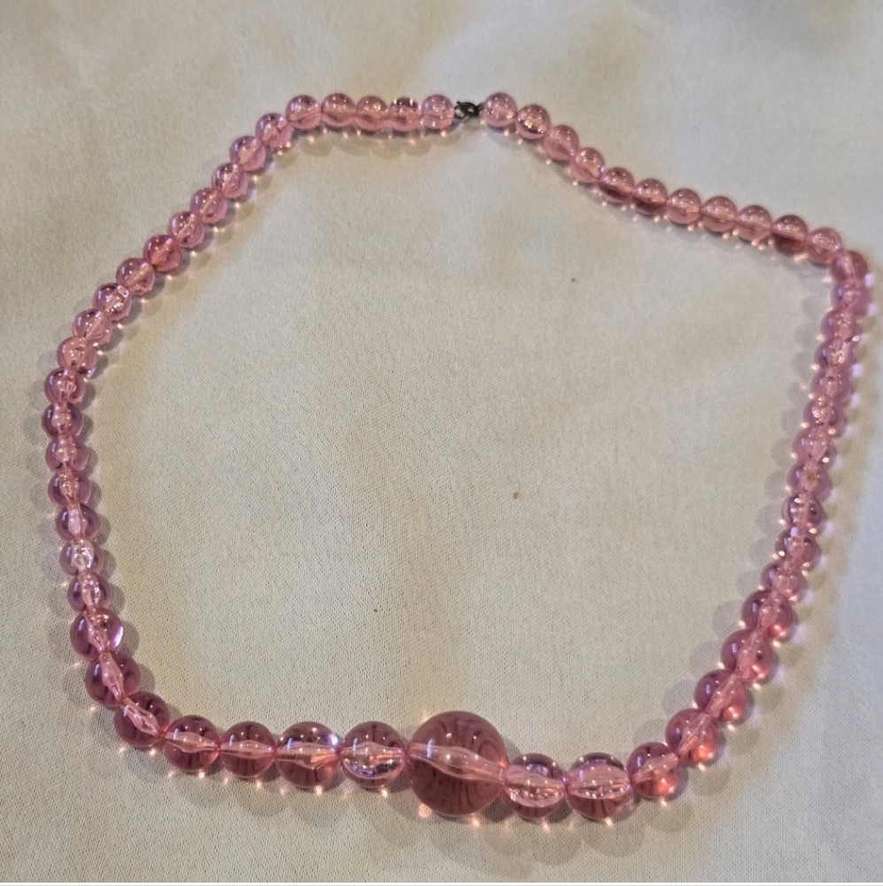 Womens Pink Beaded Necklace. Translucent Beads.